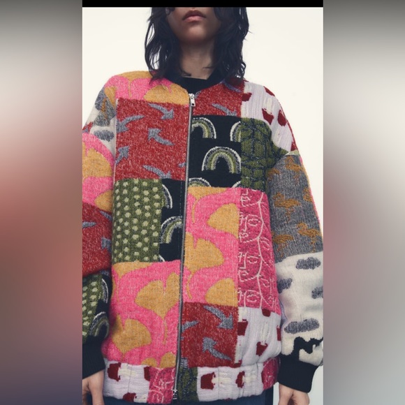 ISO Zara wool blend oversized bomber multicolored - Picture 2 of 3